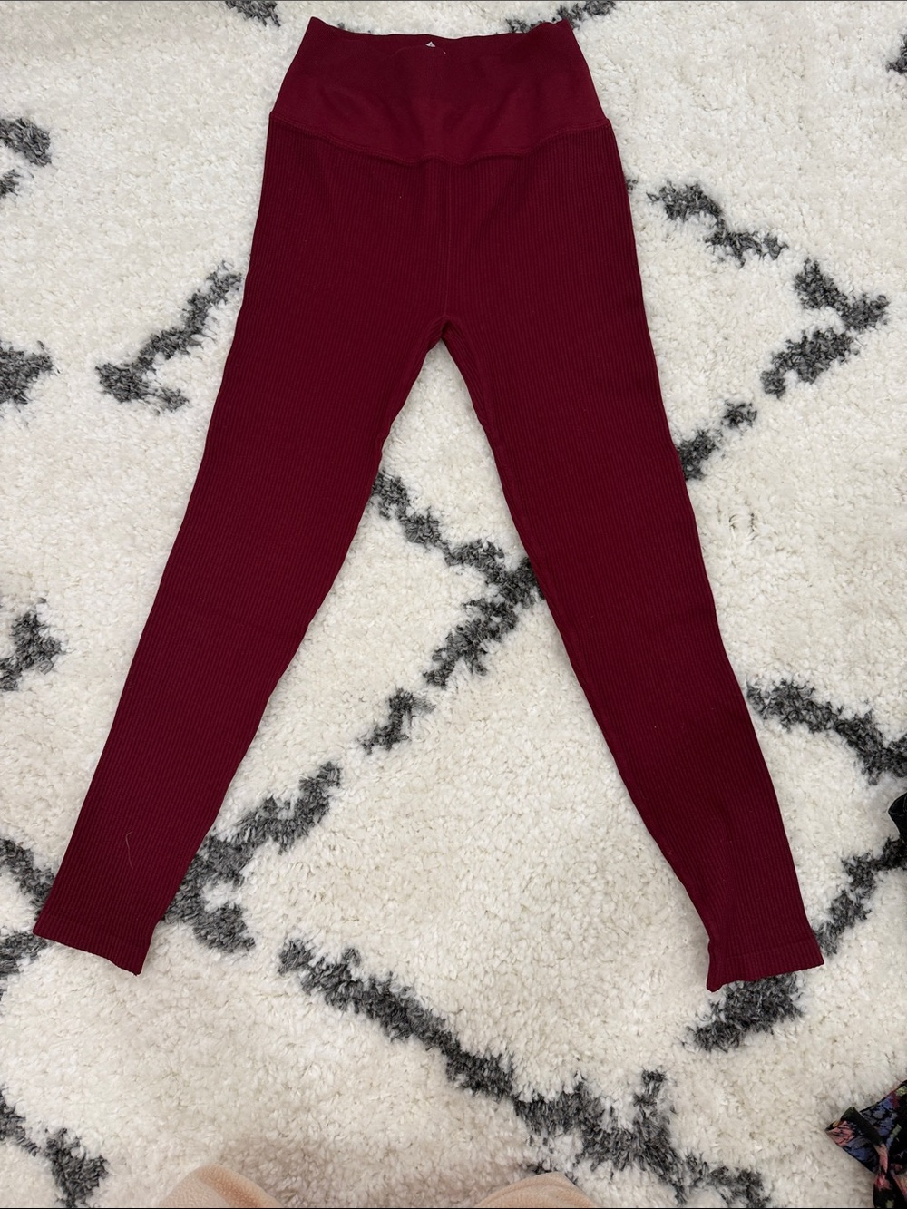 NUX Wide Waistband Ribbed Legging In burgundy. S